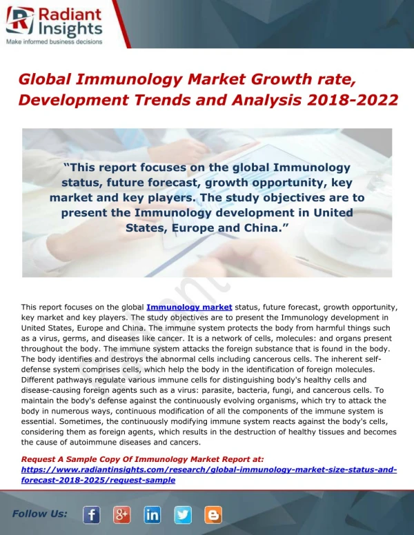 Global Immunology Market Growth rate, Development Trends and Analysis 2018-2022