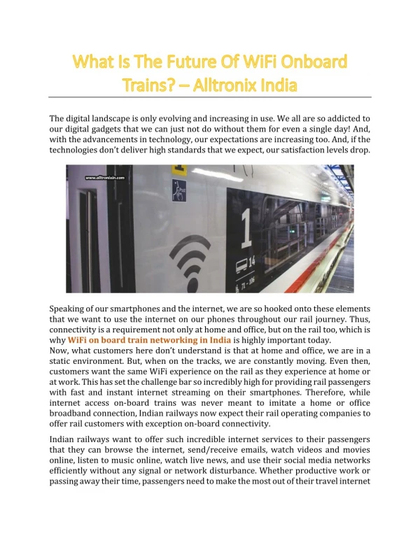 What Is The Future Of WiFi Onboard Trains? - Alltronix India