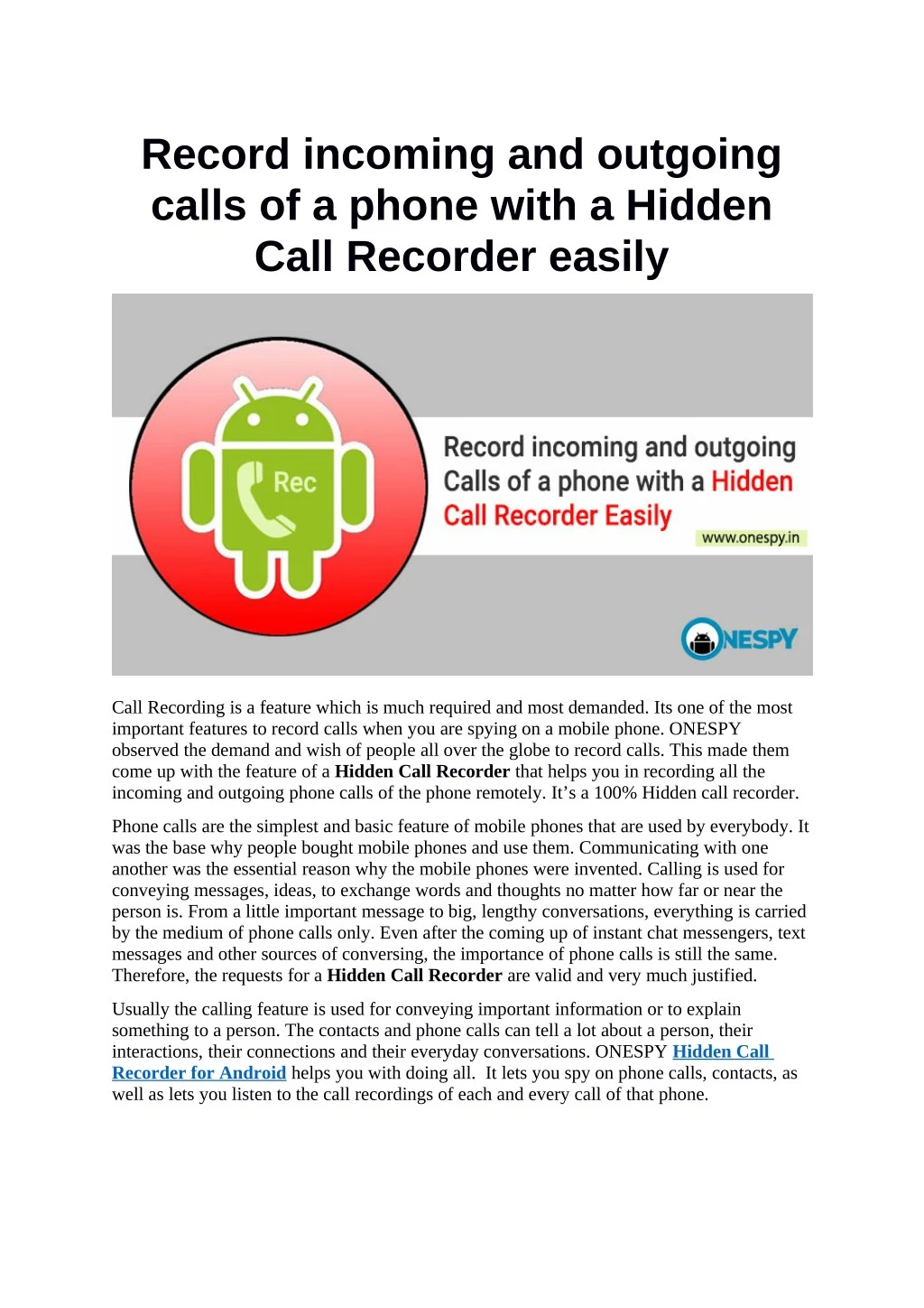 record incoming and outgoing calls of a phone