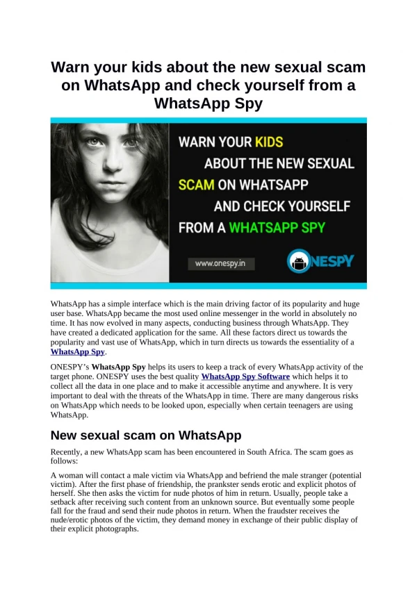 Warn your kids about the new sexual scam on WhatsApp and check yourself from a WhatsApp Spy