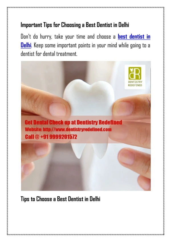 Important Tips for Choosing a Best Dentist in Delhi