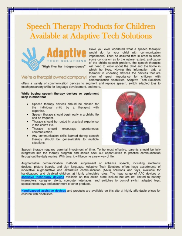 Assistive technology devices for adaptivetechsolutions.com