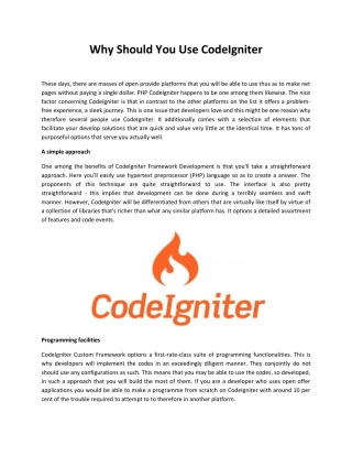 Why Should You Use CodeIgniter - slide 1