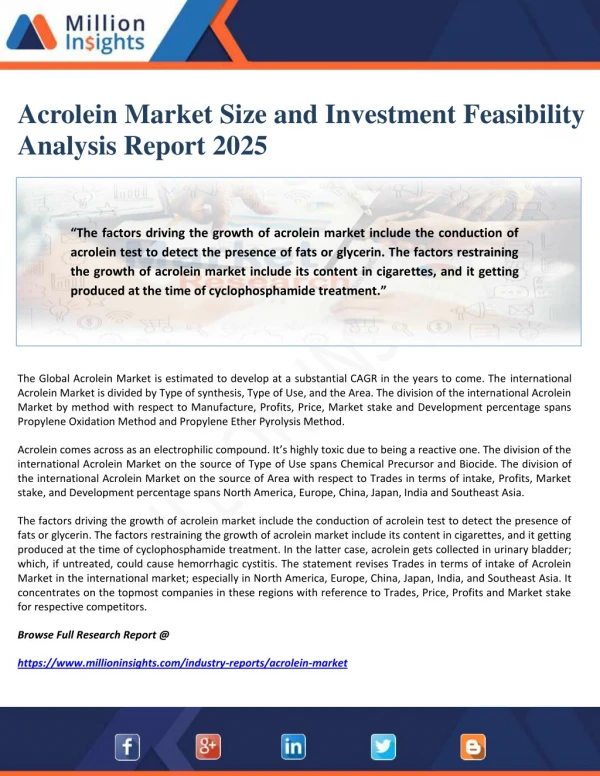 Acrolein Market Size and Investment Feasibility Analysis Report 2025