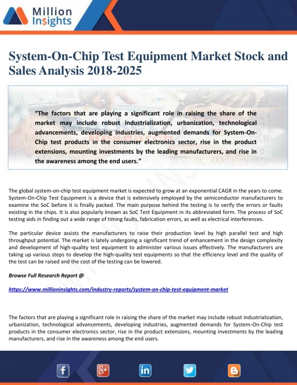 System-On-Chip Test Equipment Market Stock and Sales Analysis 2018-2025