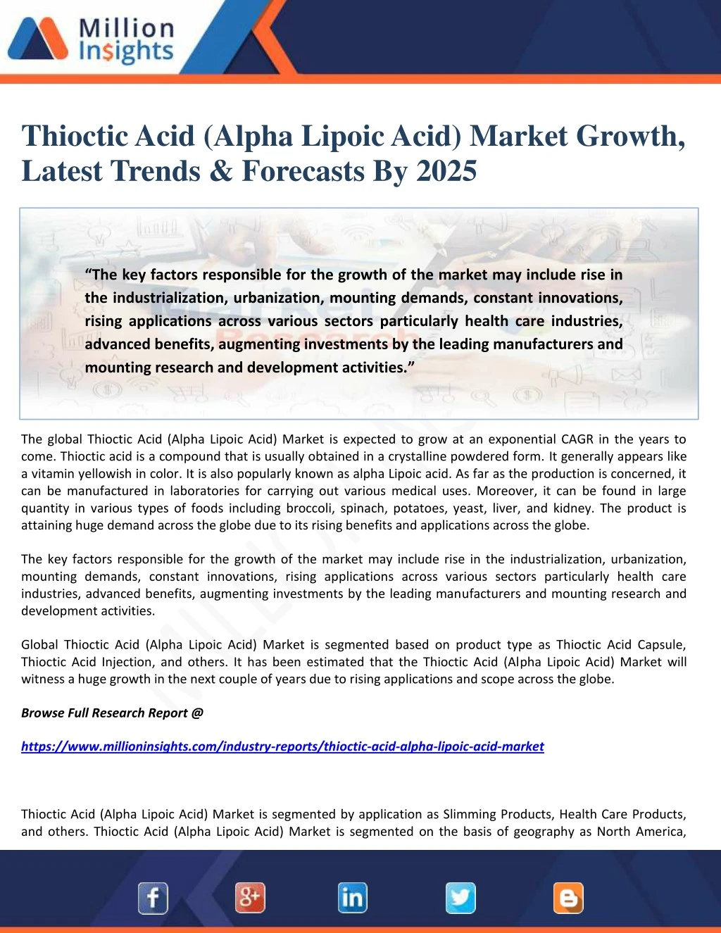 thioctic acid alpha lipoic acid market growth