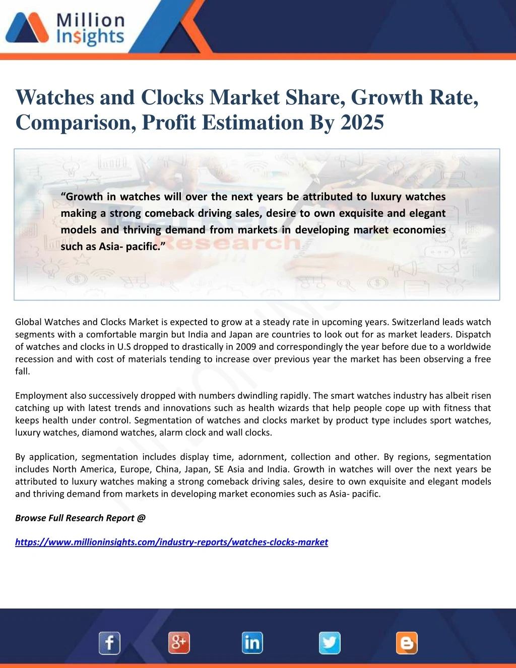watches and clocks market share growth rate
