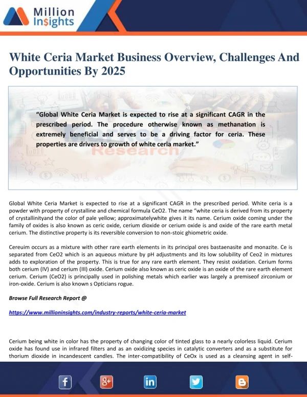 White Ceria Market Business Overview, Challenges And Opportunities By 2025