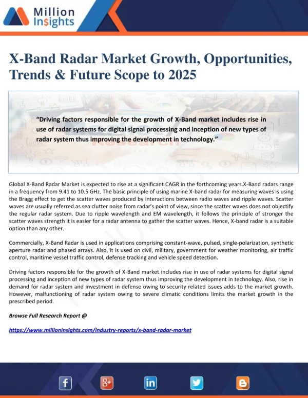 X-Band Radar Market Growth, Opportunities, Trends & Future Scope to 2025