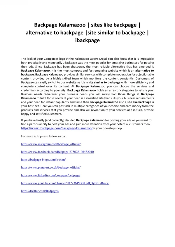 Backpage Kalamazoo | sites like backpage | alternative to backpage |site similar to backpage | ibackpage