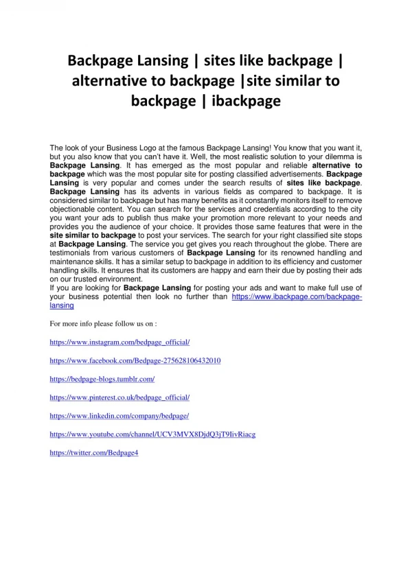 Backpage Lansing | sites like backpage | alternative to backpage |site similar to backpage | ibackpage