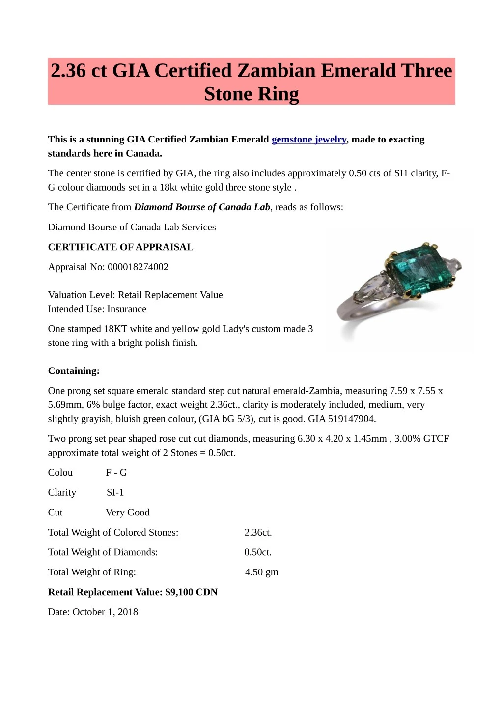 2 36 ct gia certified zambian emerald three stone