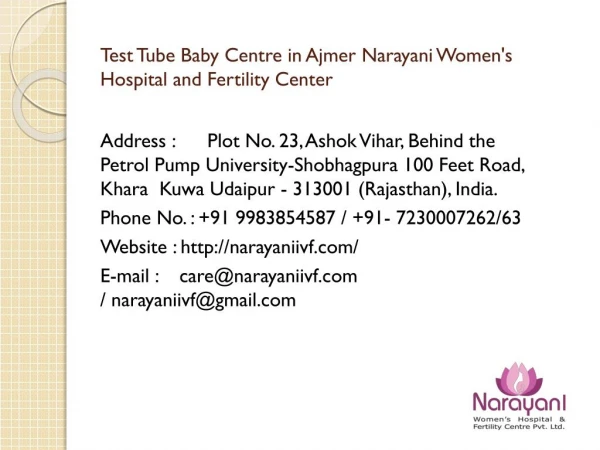 Test Tube Baby Centre in Ajmer Narayani Women’s Hospital and Fertility Center