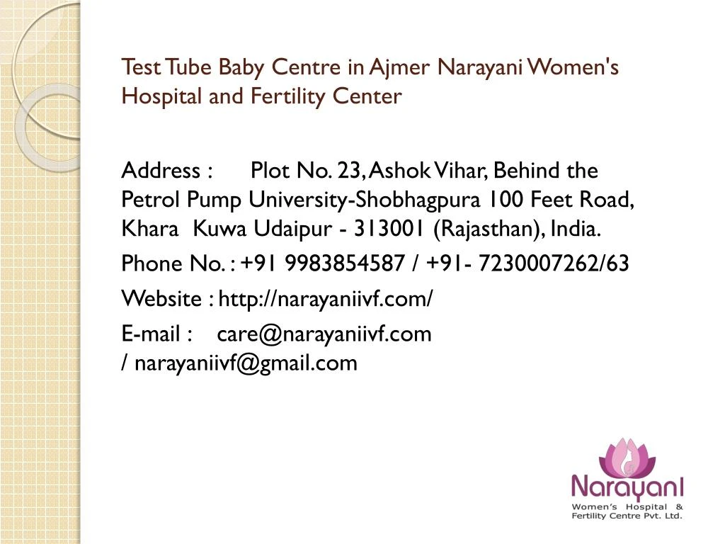 test tube baby centre in ajmer narayani women s hospital and fertility center