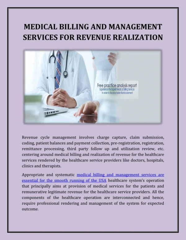 MEDICAL BILLING AND MANAGEMENT SERVICES FOR REVENUE REALIZATION