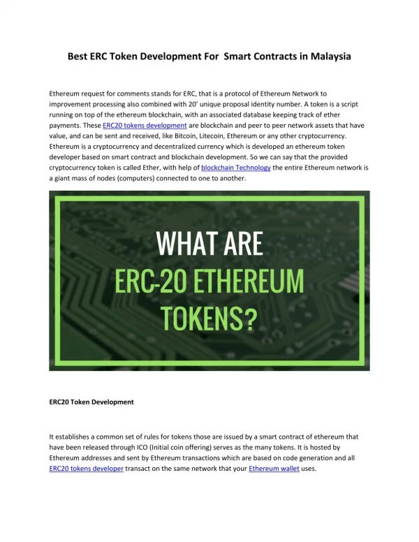 Best ERC Token Development For Smart Contracts in Malaysia