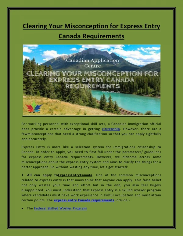 Clearing Your Misconception for Express Entry Canada Requirements