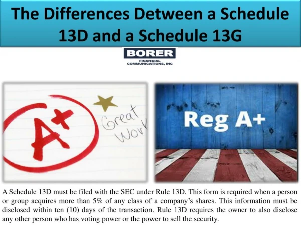 The Differences Detween a Schedule 13D and a Schedule 13G