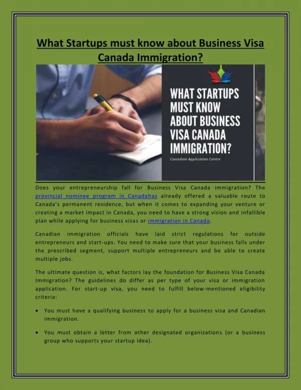 What Startups must know about Business Visa Canada Immigration?