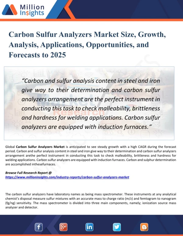 Carbon Sulfur Analyzers Market Forecasting to Development Ratio with Huge Marginal Revenue Analysis Detailing by 2025