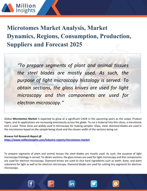 Microtomes Market Analysis, Growth, Share, Industry Trends, Supply Demand, Forecast and Sales to 2025