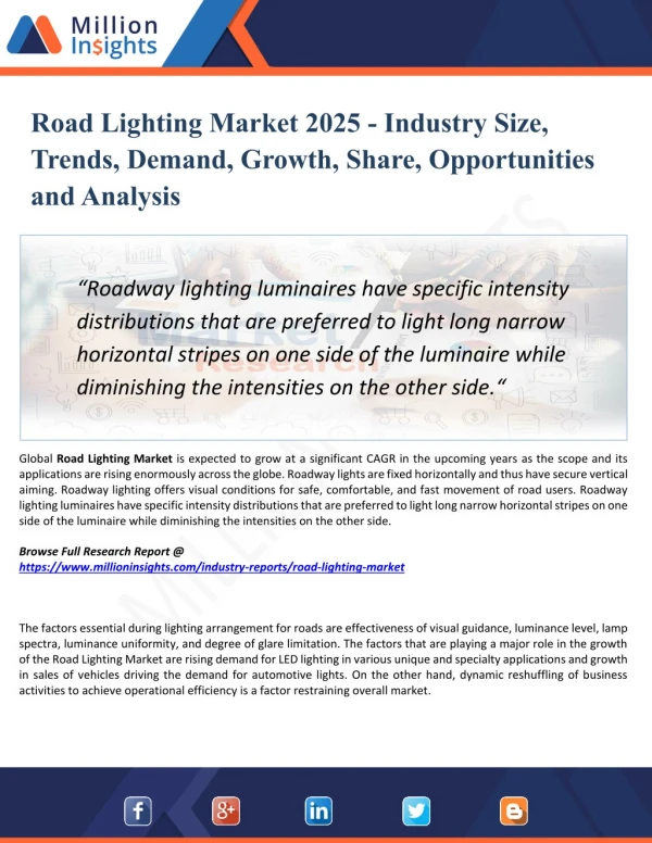 Road Lighting Market Growth Insights, Global Industry Status and Outlook, Future Opportunity till 2025