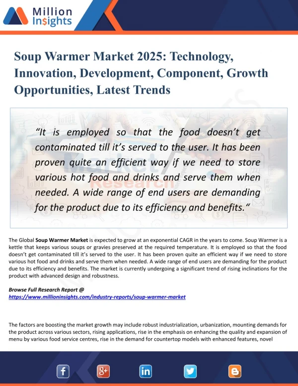 Soup Warmer Market Production, Sales Volume And Consumption Volume, Market Comparison Analysis & Forecast 2025
