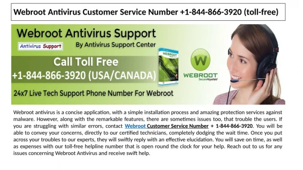 Webroot Technical Support Phone Number 1-844-866-3920 (toll-free)
