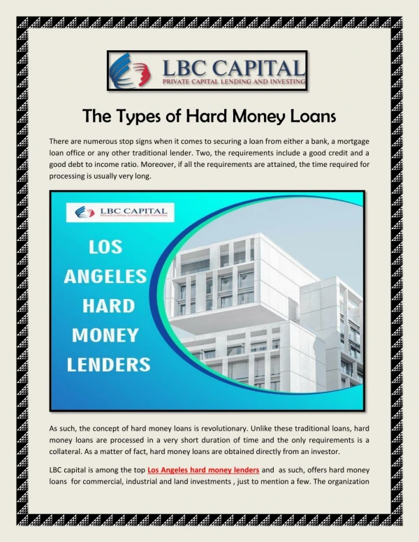 The Types of Hard Money Loans