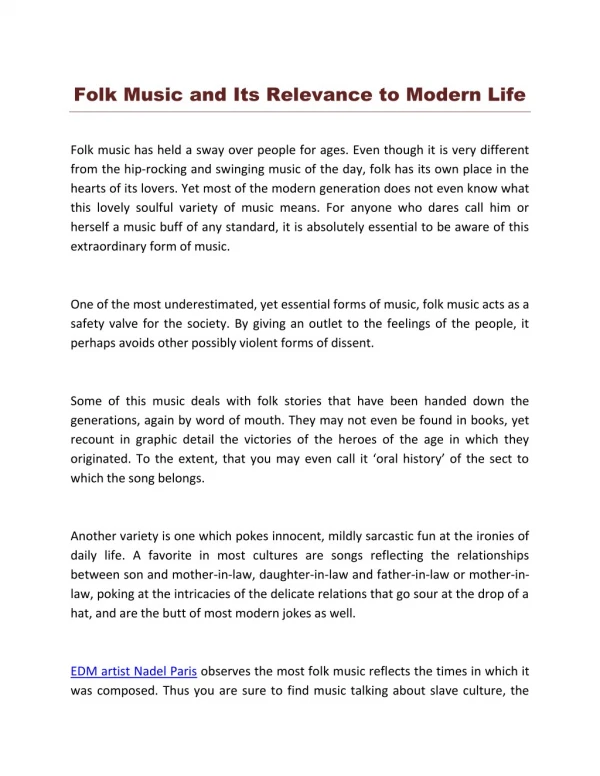 Folk Music and Its Relevance to Modern Life