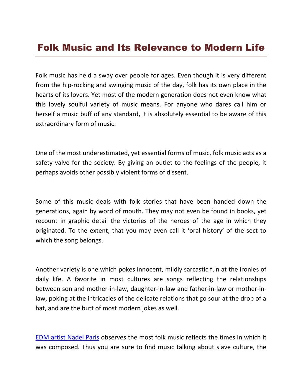folk music and its relevance to modern life