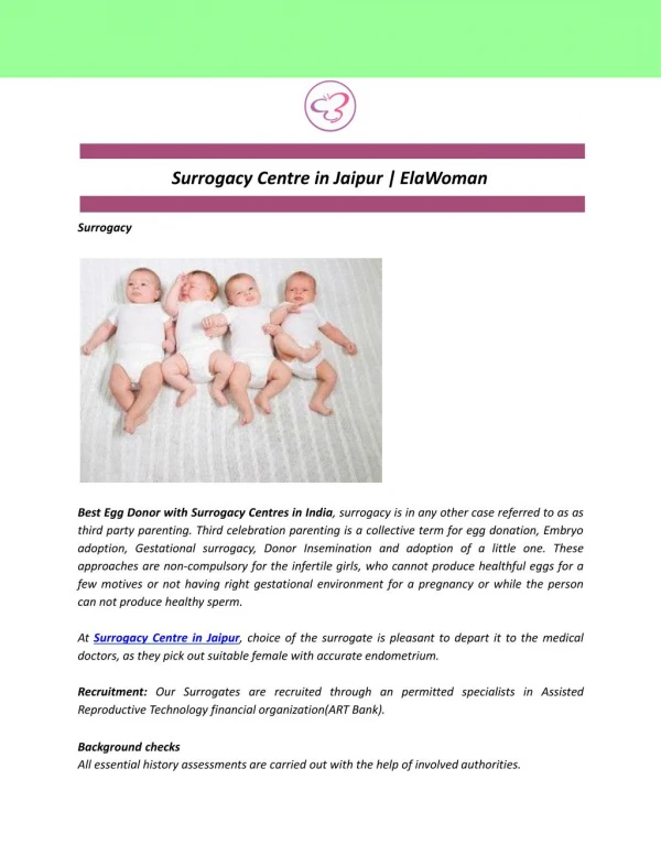 Surrogacy Centre in Jaipur | ElaWoman