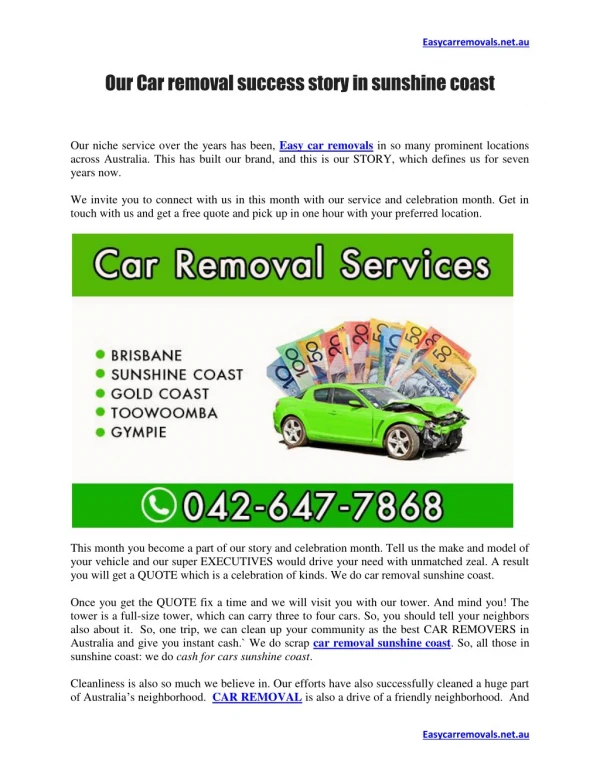 Our Car removal success story in sunshine coast