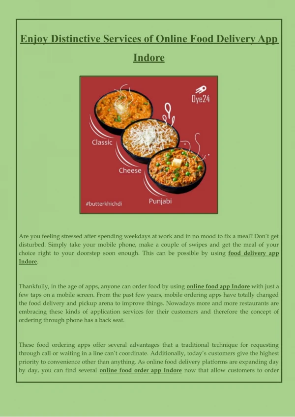 Enjoy Distinctive Services of Online Food Delivery App Indore