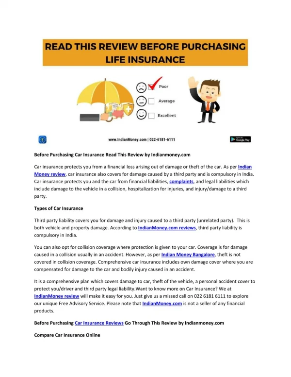 Before Purchasing Car Insurance Read This Review by Indianmoney.com