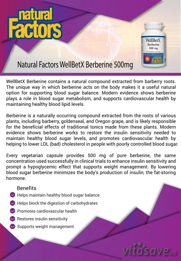 Natural Factors WellBetX Berberine 500mg