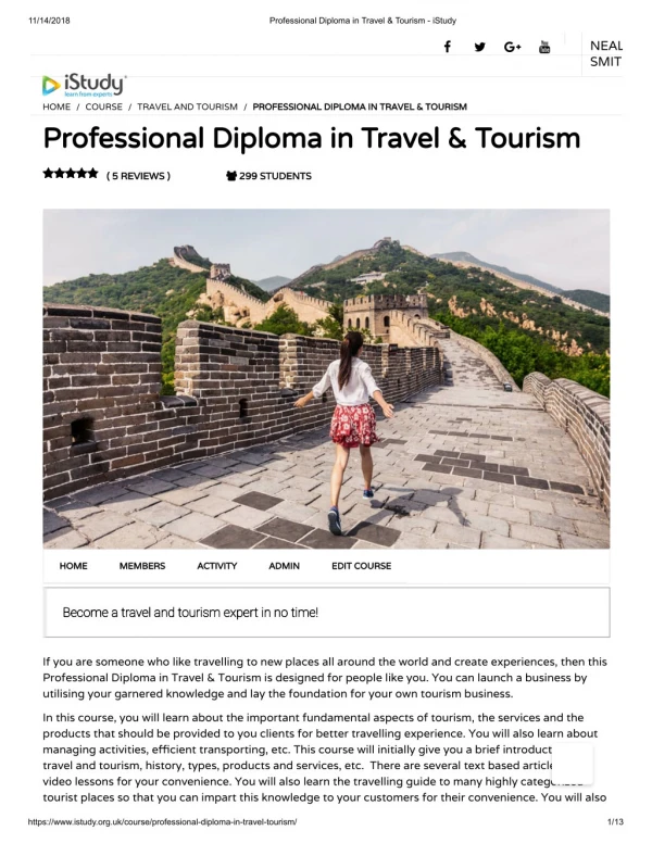 Professional Diploma in Travel & Tourism - istudy
