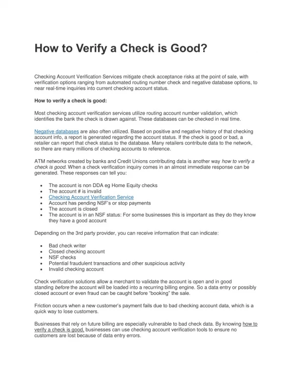 How to Verify a Check is Good