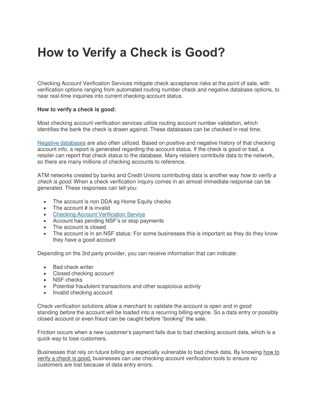 how to verify a check is good