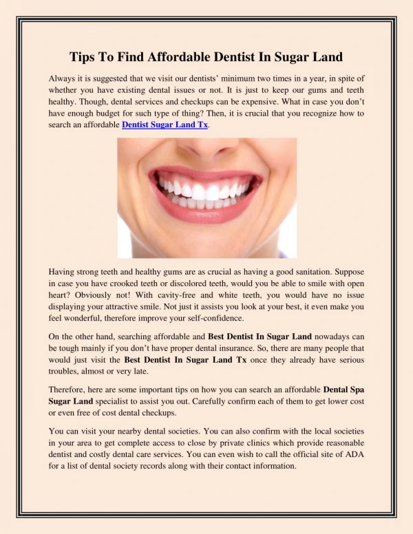 Tips To Find Affordable Dentist In Sugar Land