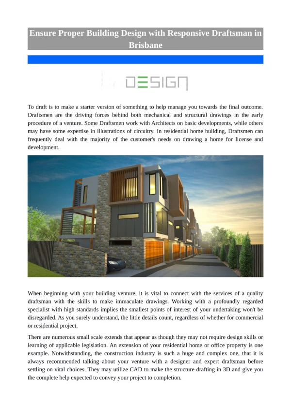 Ensure Proper Building Design with Responsive Draftsman in Brisbane