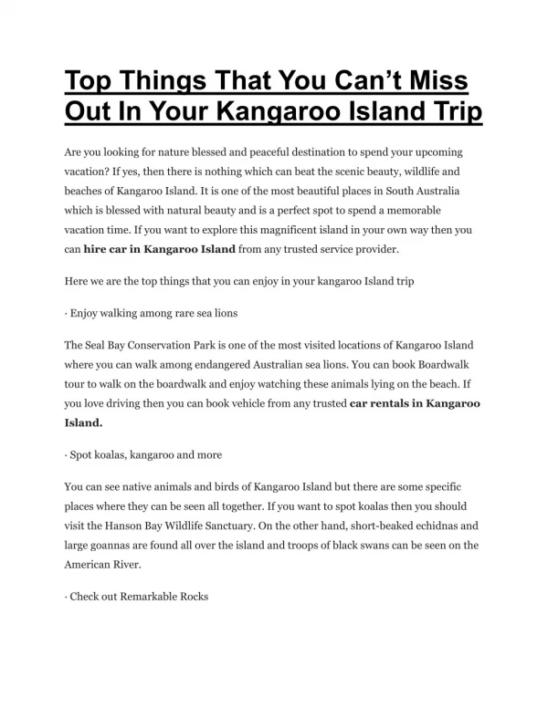 Top Things That You Can’t Miss Out In Your Kangaroo Island Trip