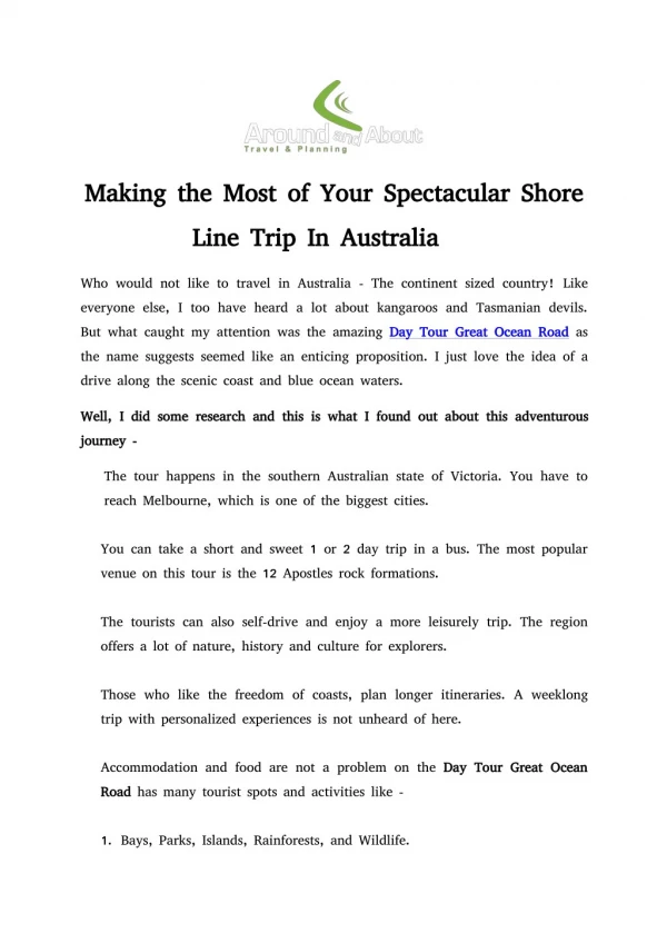 Making the Most of Your Spectacular Shore Line Trip In Australia