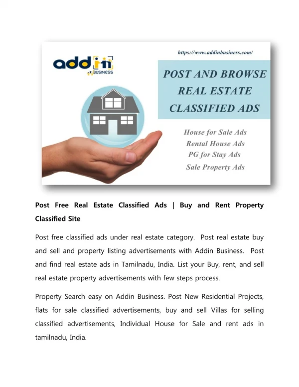 Post Free Real Estate Classified Ads | Buy and Rent Property Classified Site
