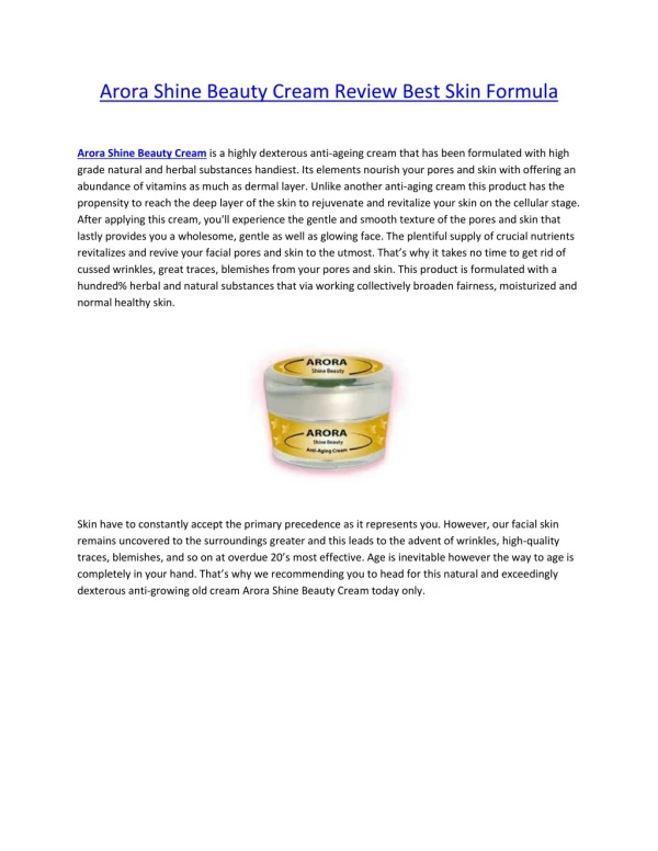 Arora shine beauty cream Review Best Skin Formula