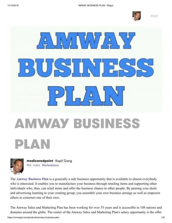 Amway Business Plan 2019