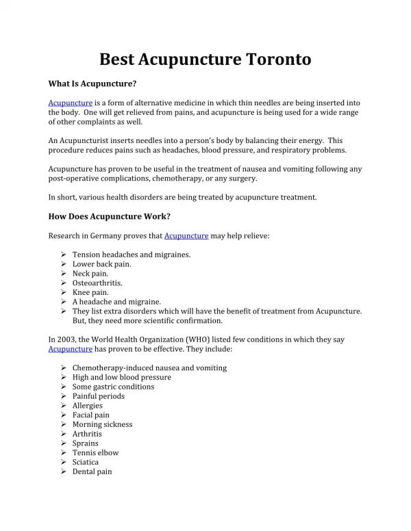 Best Acupuncture Toronto