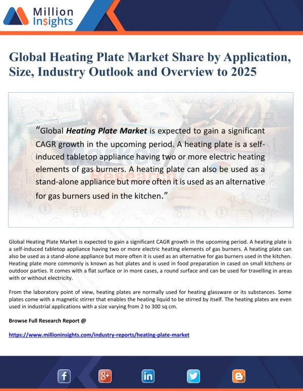 Global Heating Plate Market Share by Application, Size, Industry Outlook and Overview to 2025