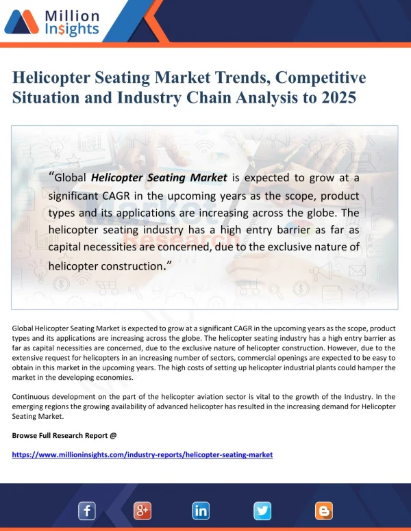 Helicopter Seating Market Trends, Competitive Situation and Industry Chain Analysis to 2025