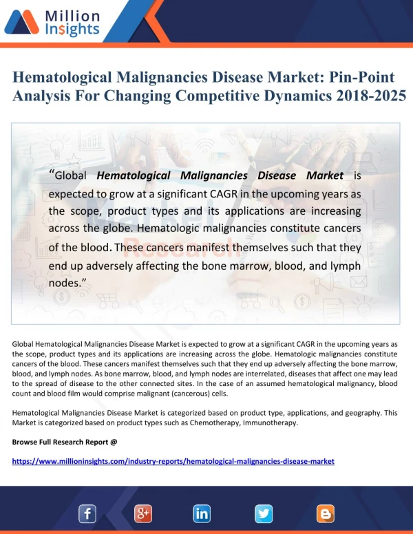 Hematological Malignancies Disease Market: Pin-Point Analysis For Changing Competitive Dynamics 2018-2025